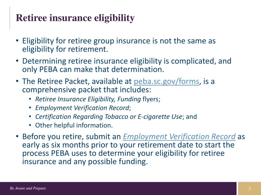 retiree insurance eligibility