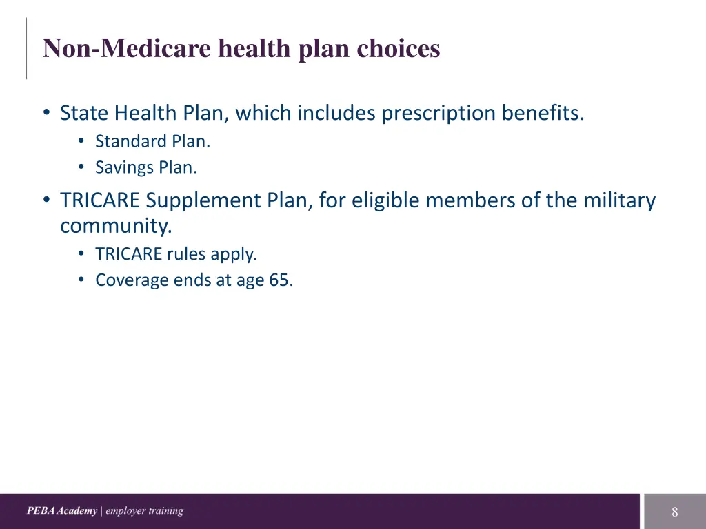 non medicare health plan choices