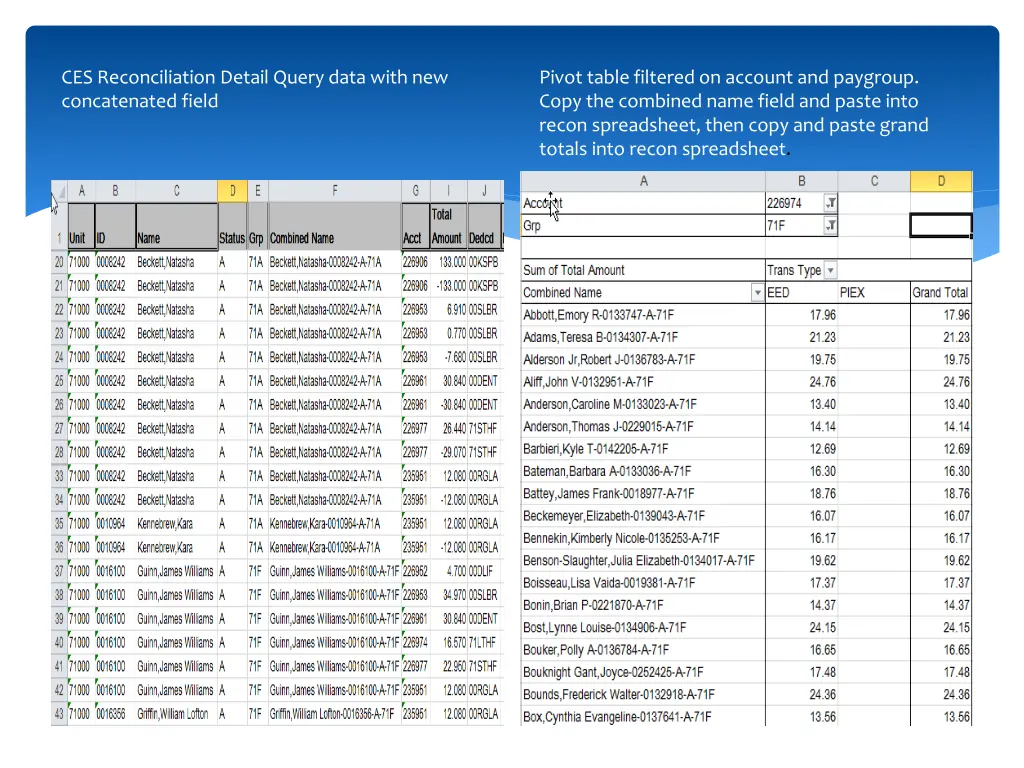 ces reconciliation detail query data with