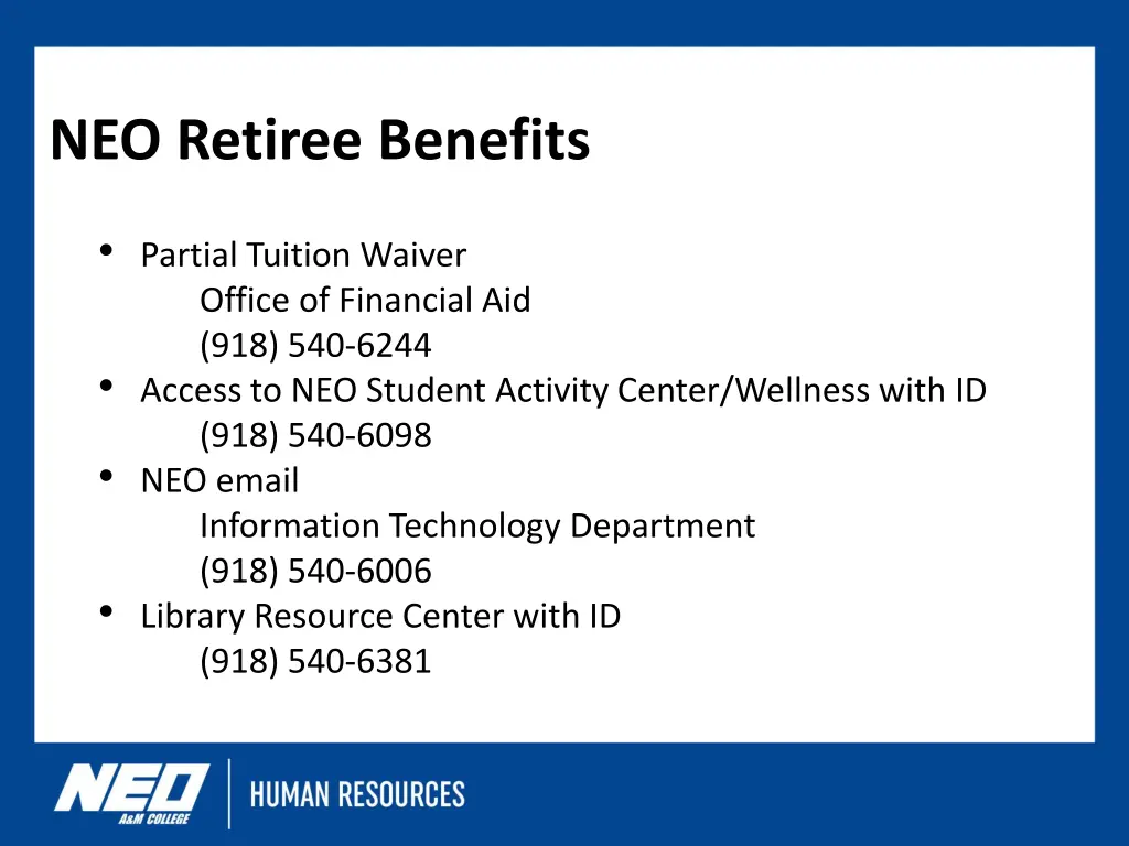 neo retiree benefits 1