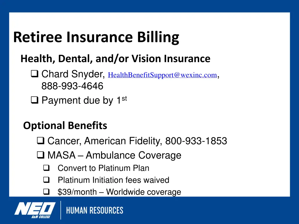 retiree insurance billing