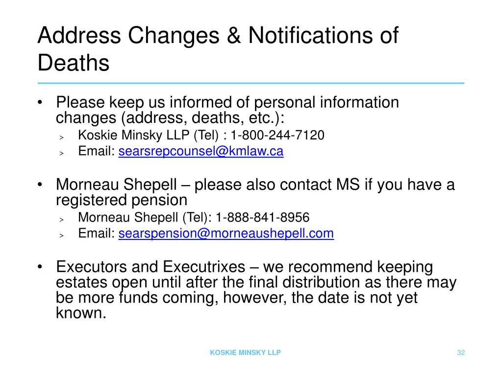 address changes notifications of deaths