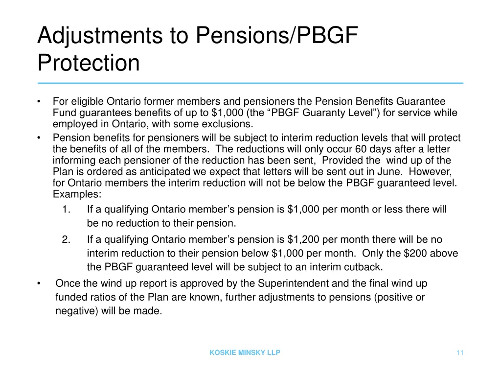 adjustments to pensions pbgf protection