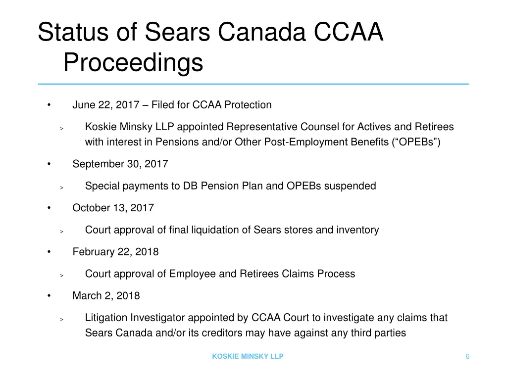 status of sears canada ccaa proceedings