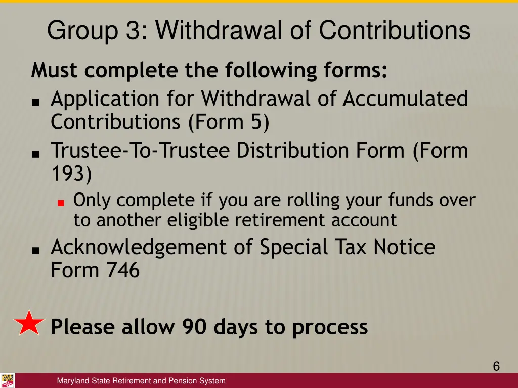 group 3 withdrawal of contributions