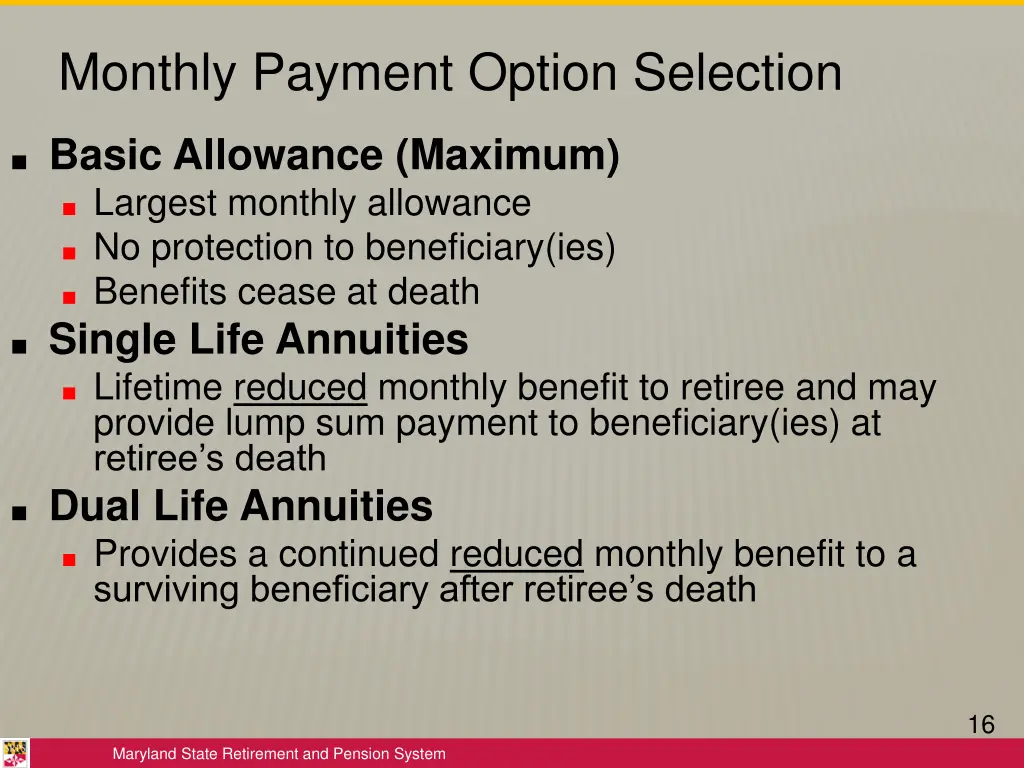 monthly payment option selection