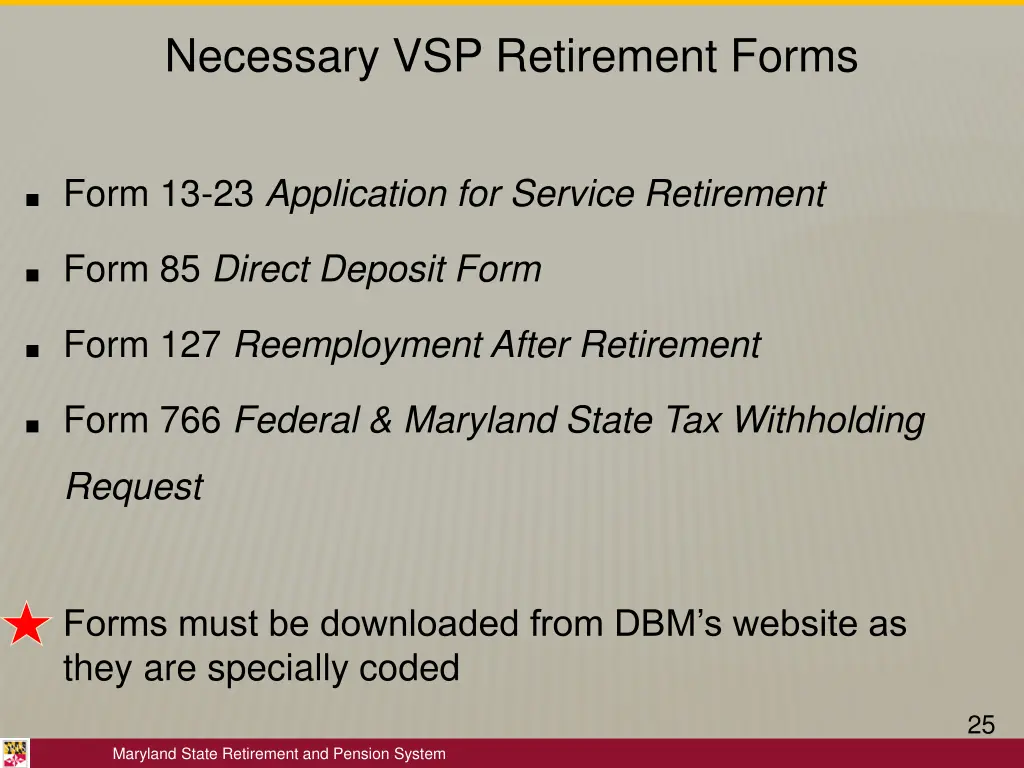 necessary vsp retirement forms