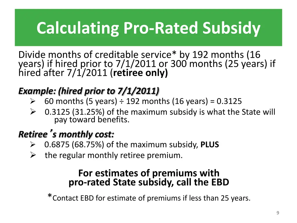 calculating pro rated subsidy