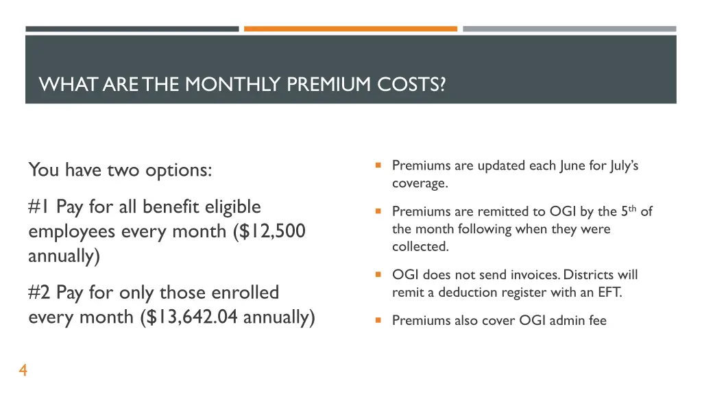 what are the monthly premium costs