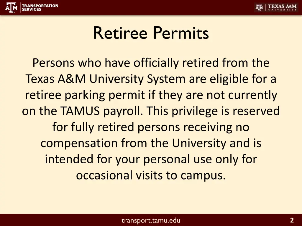 retiree permits 1