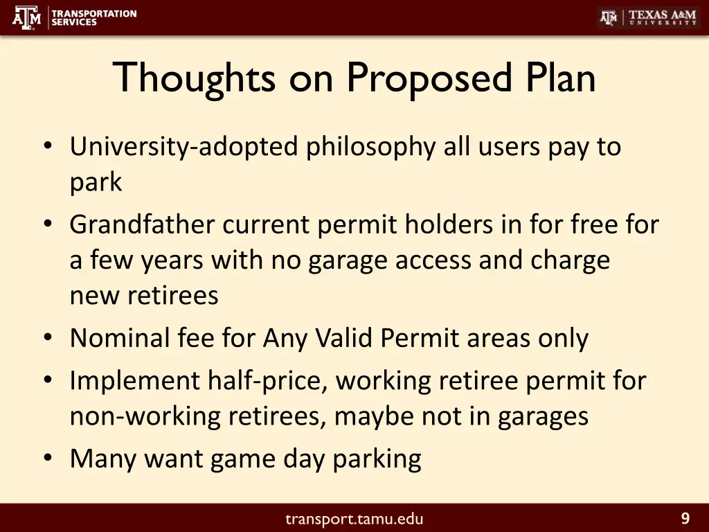 thoughts on proposed plan