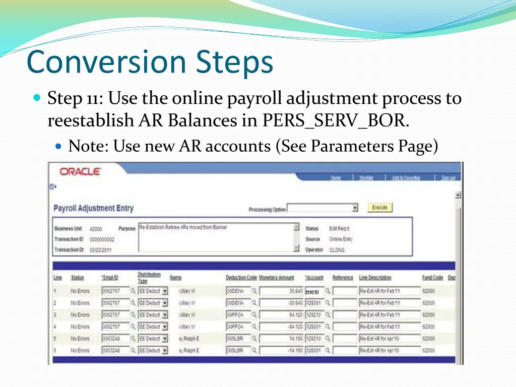 conversion steps step 11 use the online payroll