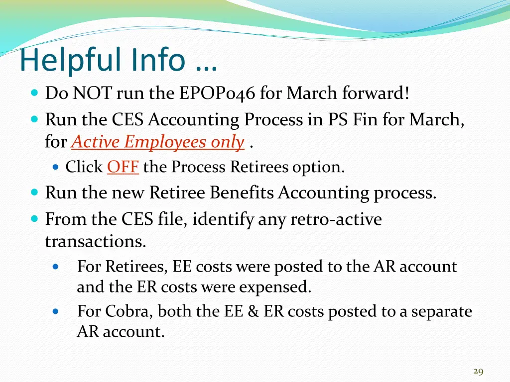 helpful info do not run the epop046 for march