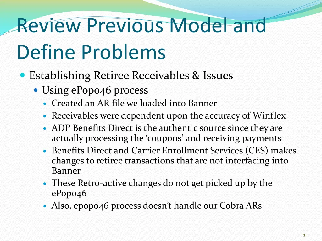 review previous model and define problems