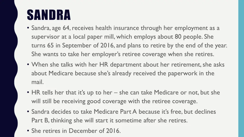 sandra sandra age 64 receives health insurance