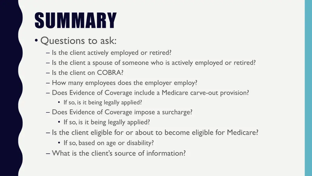 summary questions to ask is the client actively