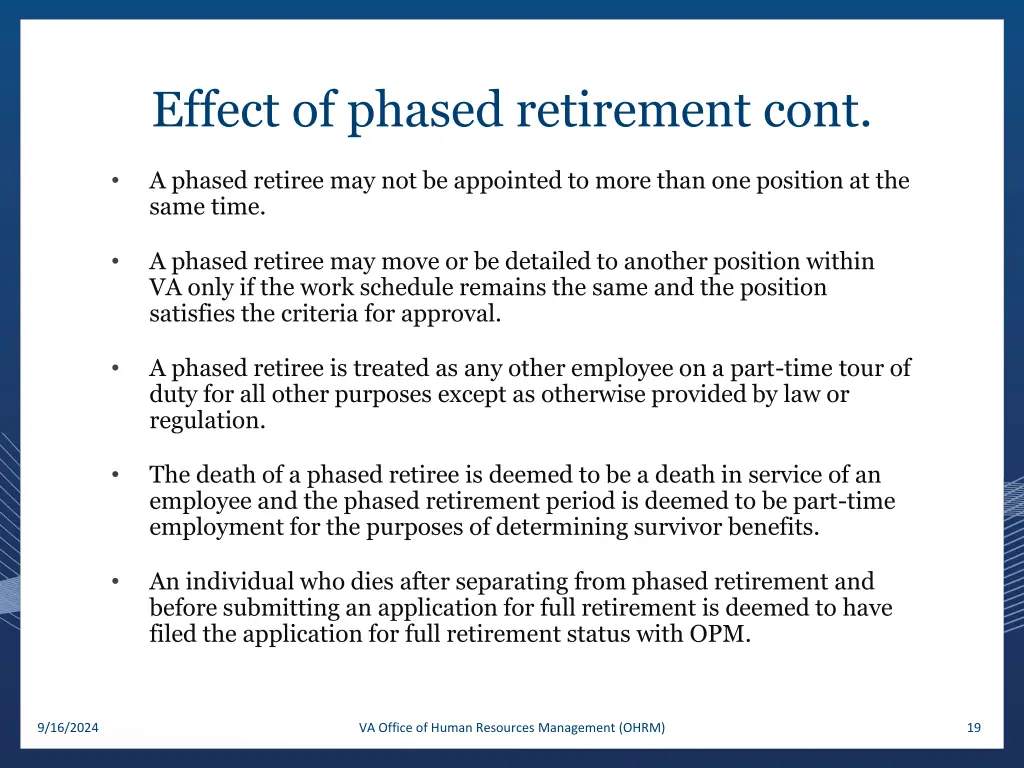 effect of phased retirement cont