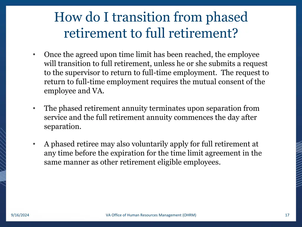 how do i transition from phased retirement