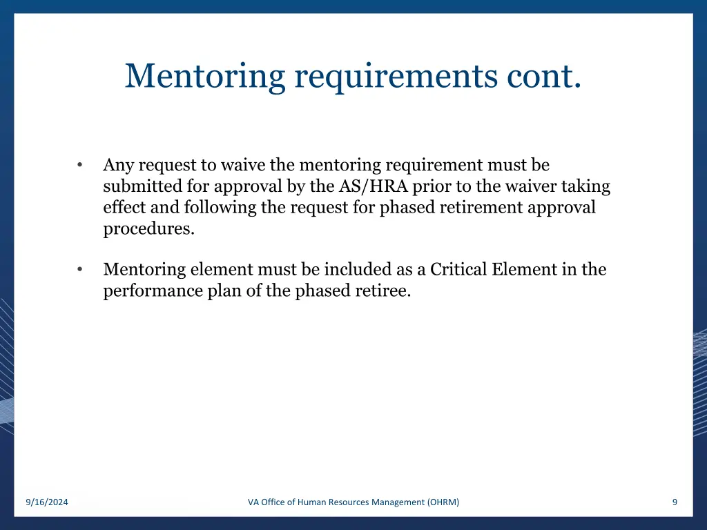 mentoring requirements cont