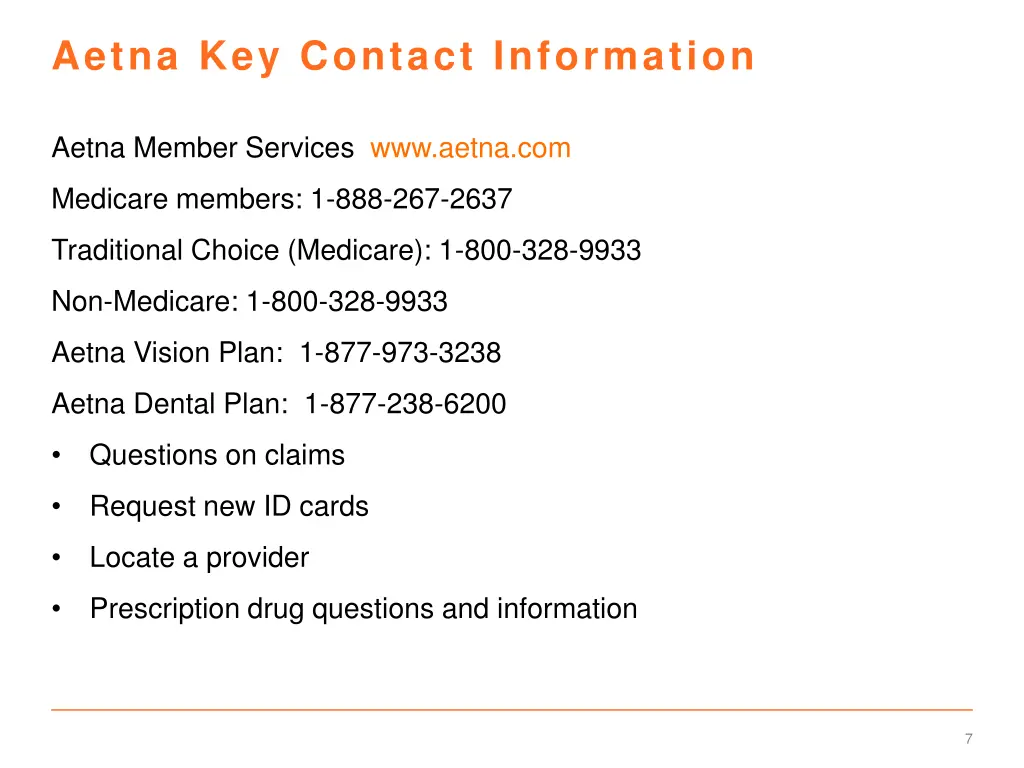 aetna key contact information