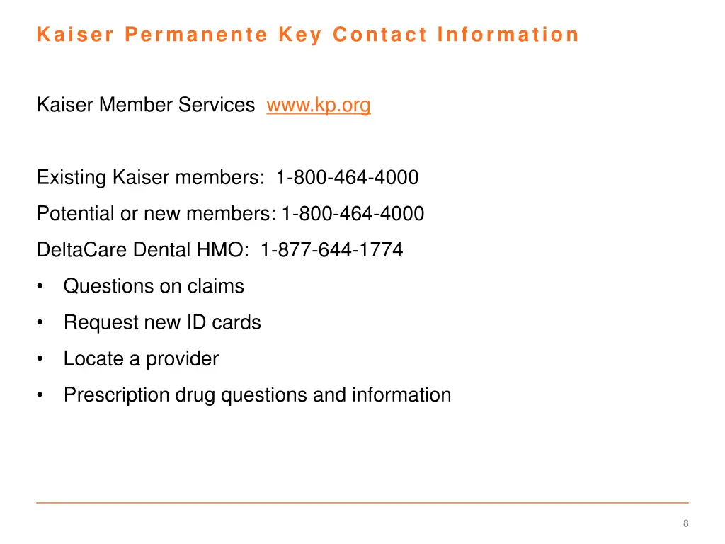 kaiser permanente key contact information