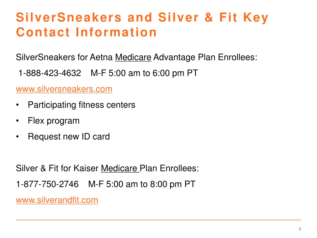 silversneakers and silver fit key contact