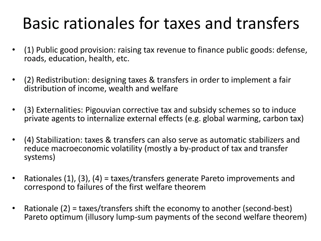 basic rationales for taxes and transfers