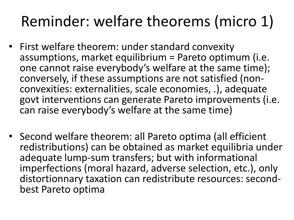 reminder welfare theorems micro 1