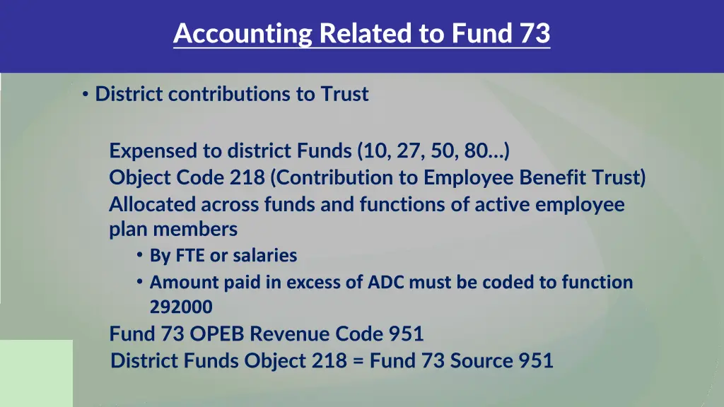 accounting related to fund 73