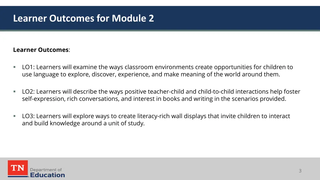 learner outcomes for module 2