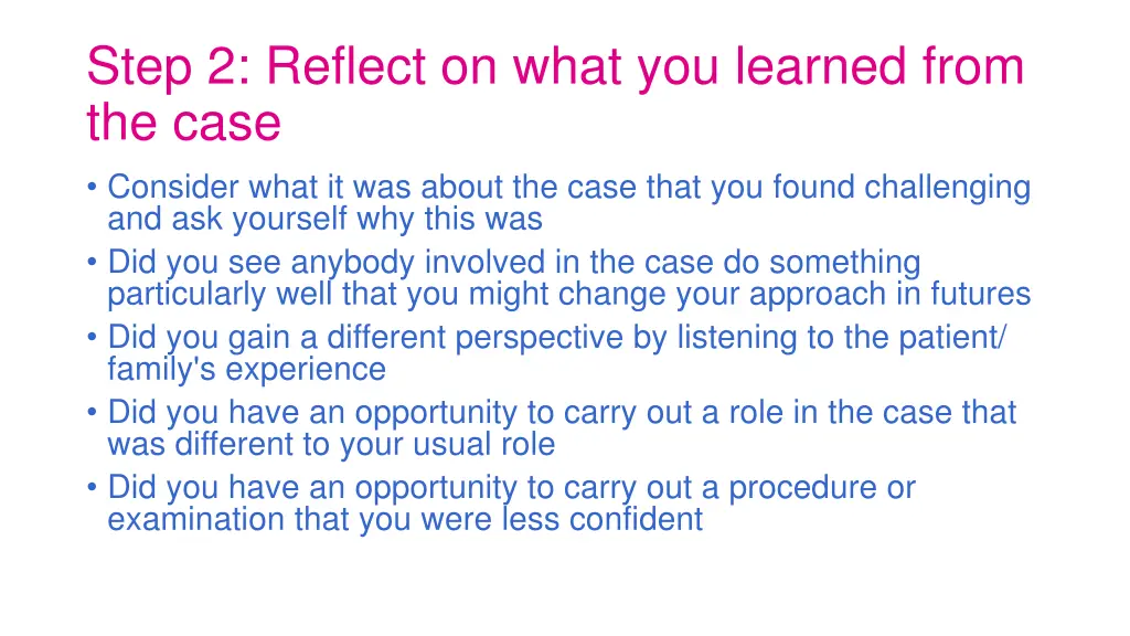 step 2 reflect on what you learned from the case