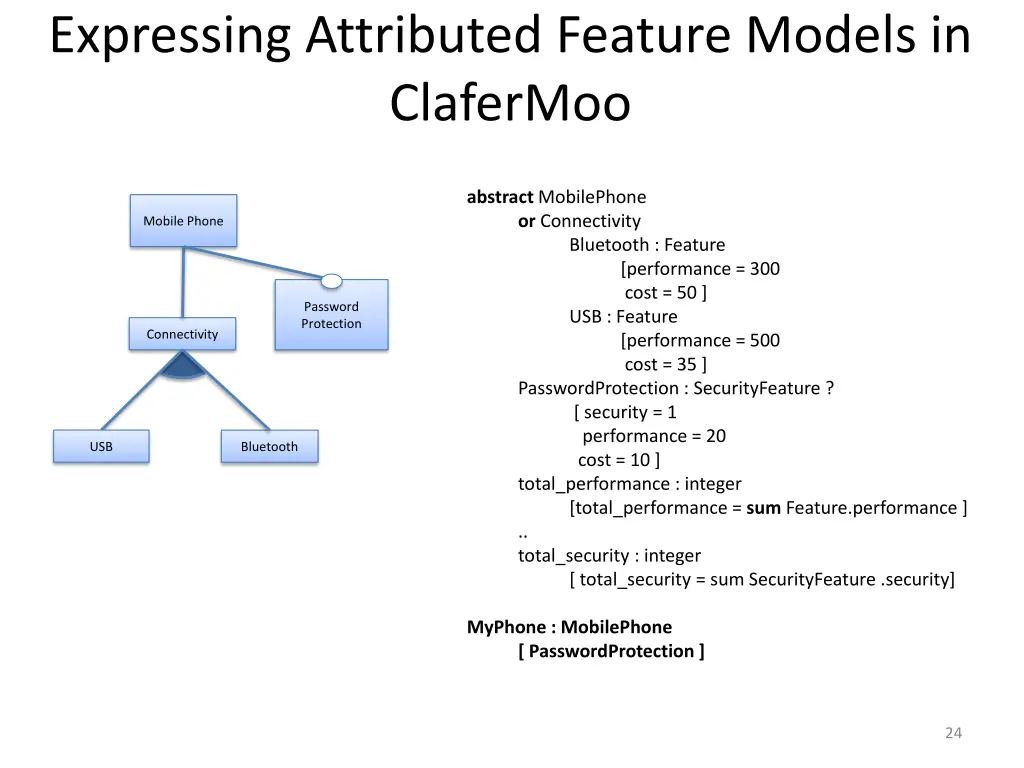 expressing attributed feature models in clafermoo 11