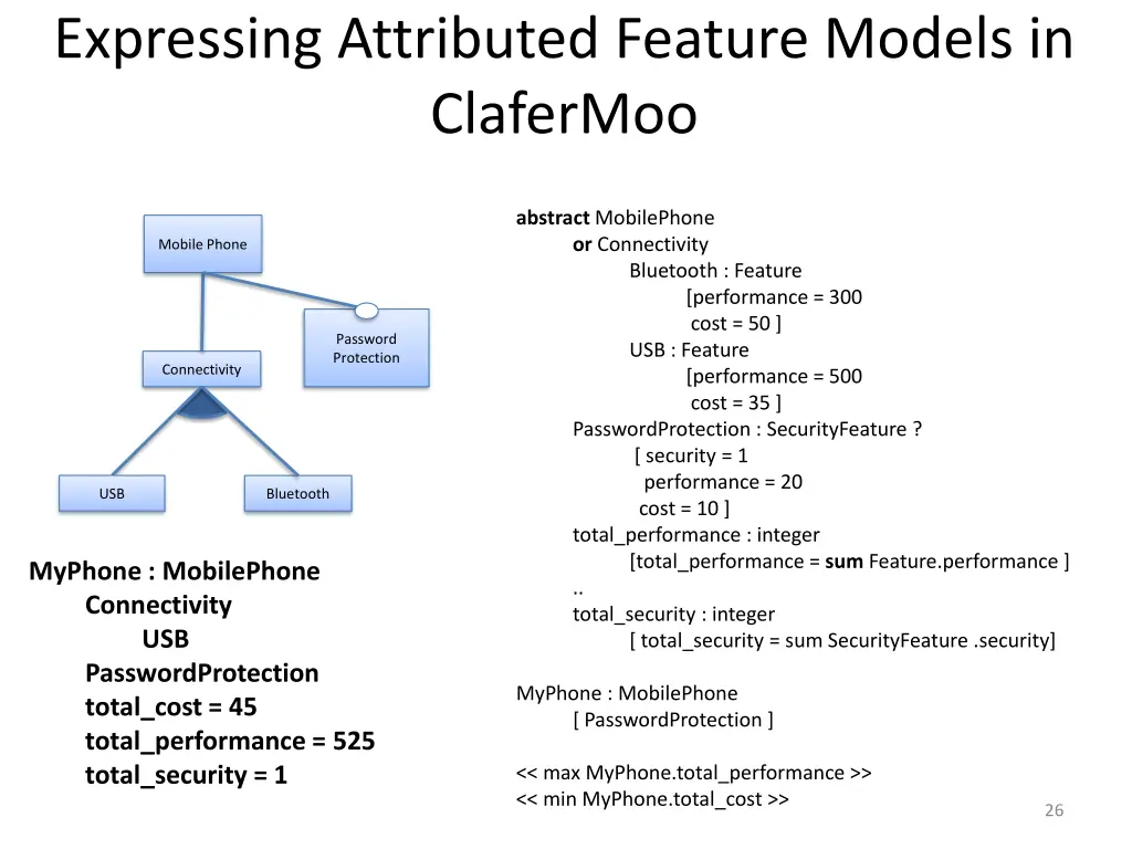 expressing attributed feature models in clafermoo 13