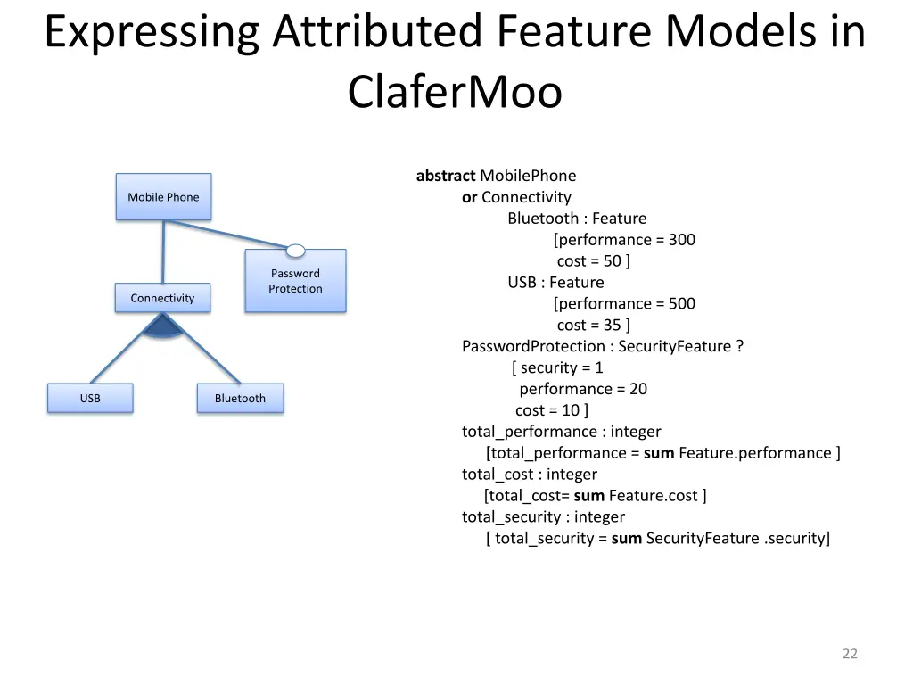 expressing attributed feature models in clafermoo 9