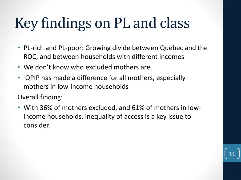 key findings on pl and class