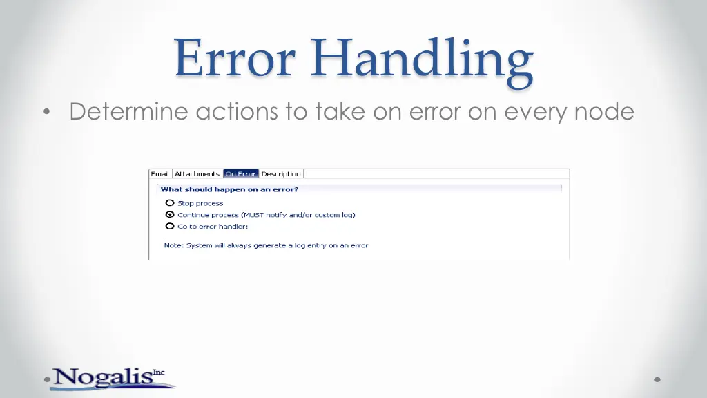 error handling determine actions to take on error