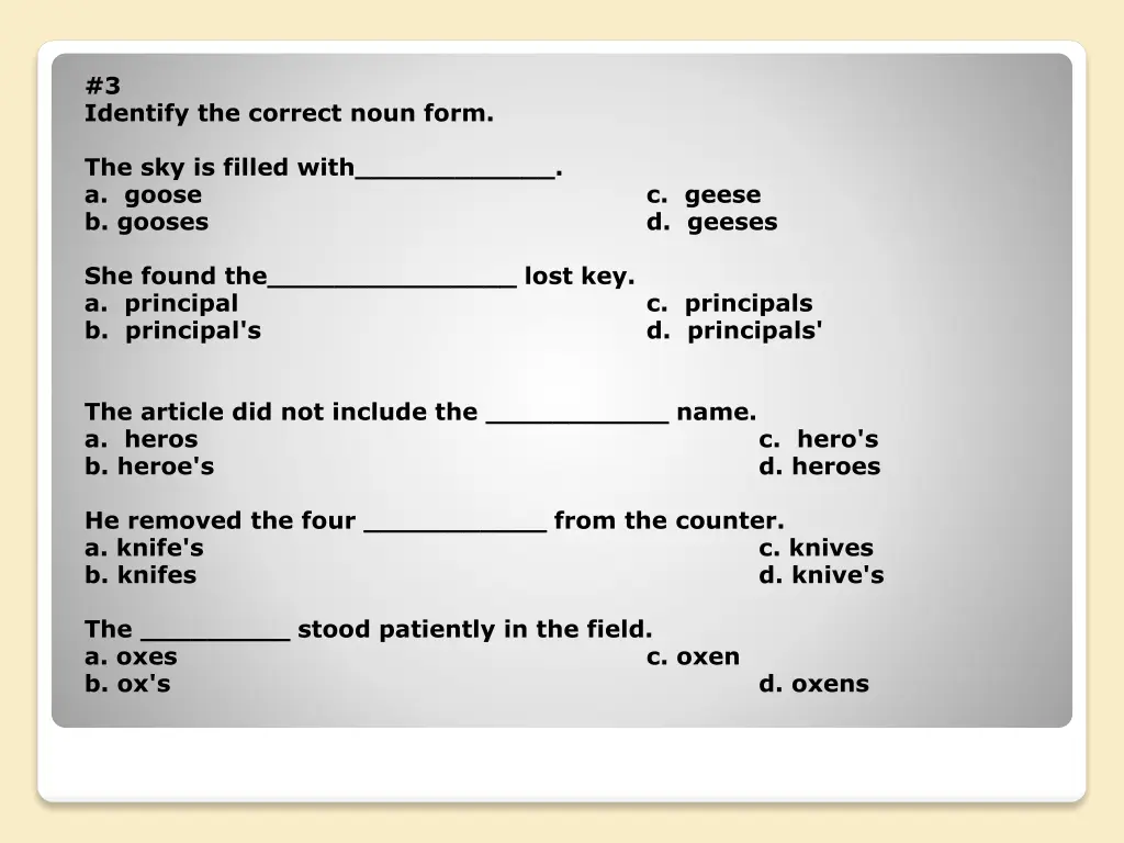 3 identify the correct noun form