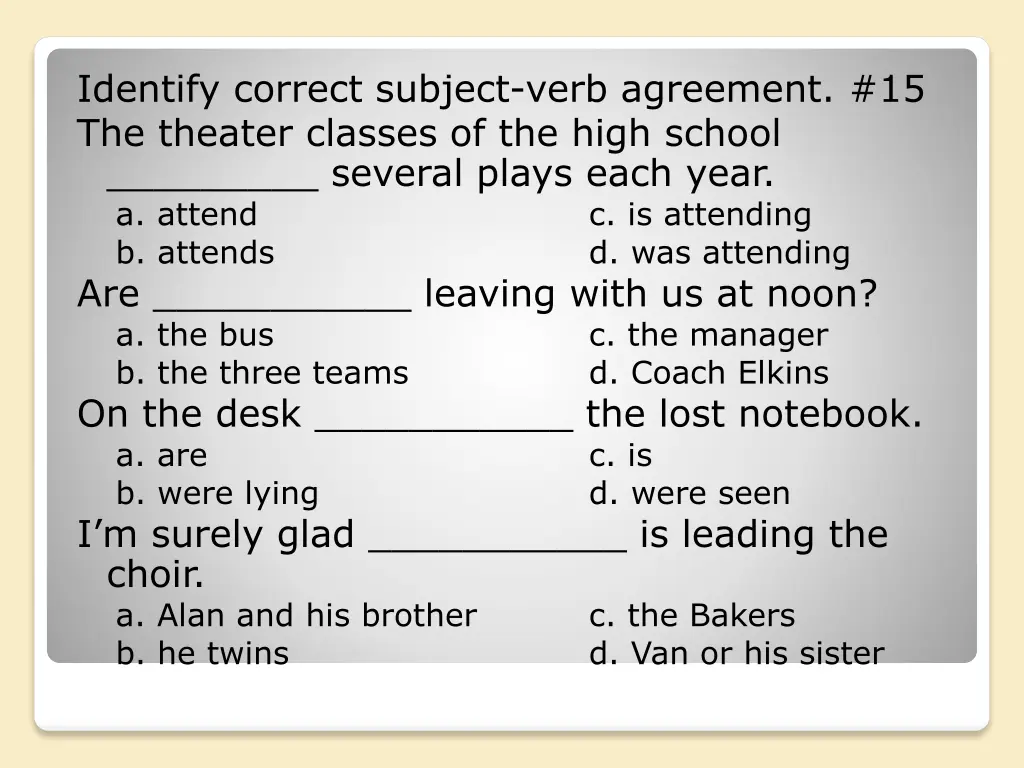 identify correct subject verb agreement 1