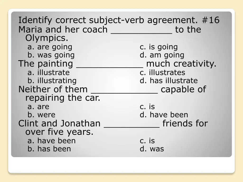 identify correct subject verb agreement 16 maria