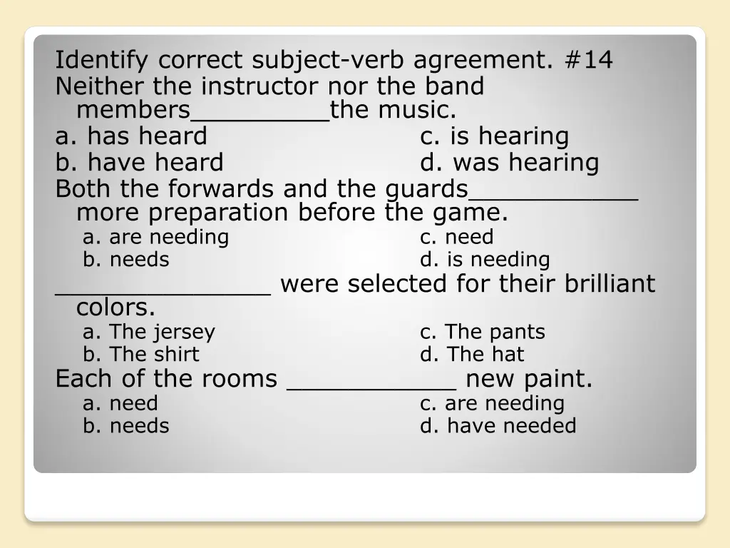 identify correct subject verb agreement