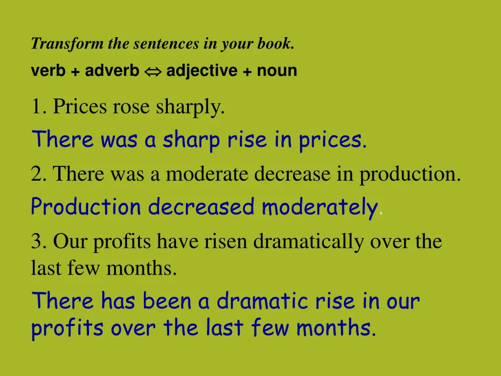 transform the sentences in your book verb adverb