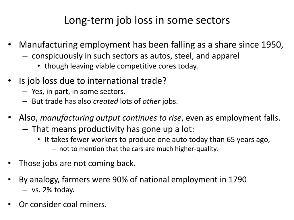 long term job loss in some sectors