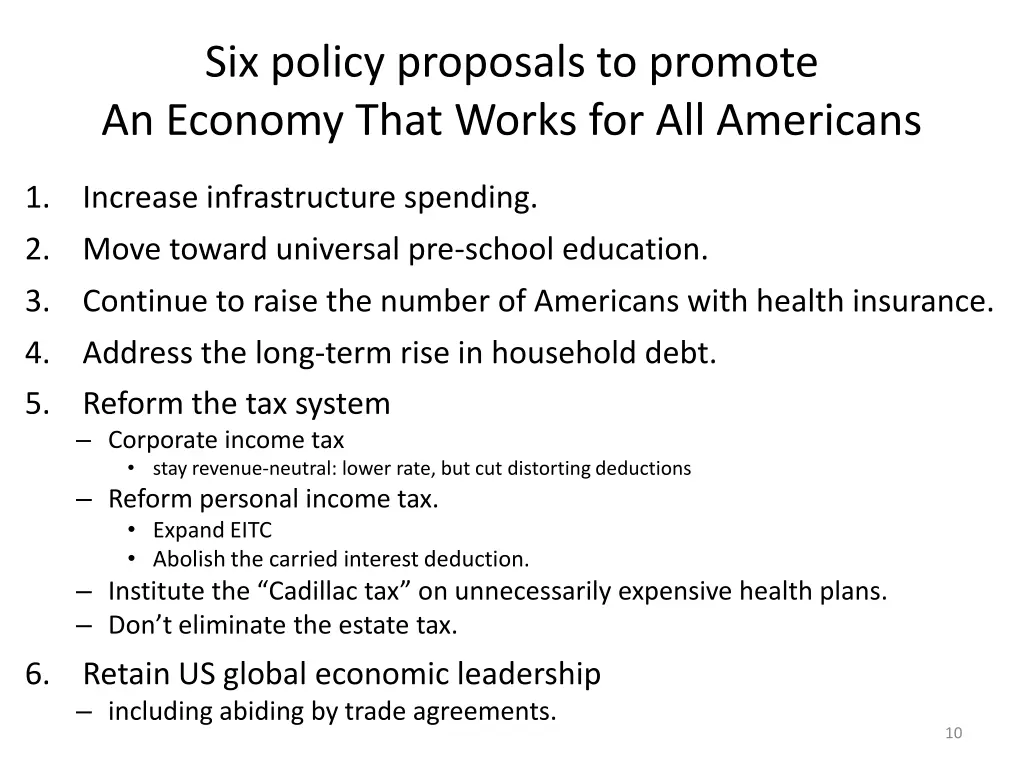 six policy proposals to promote an economy that