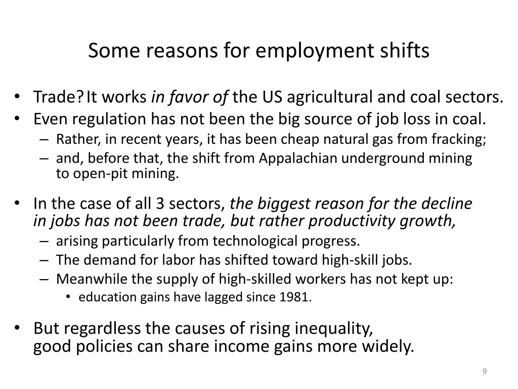 some reasons for employment shifts