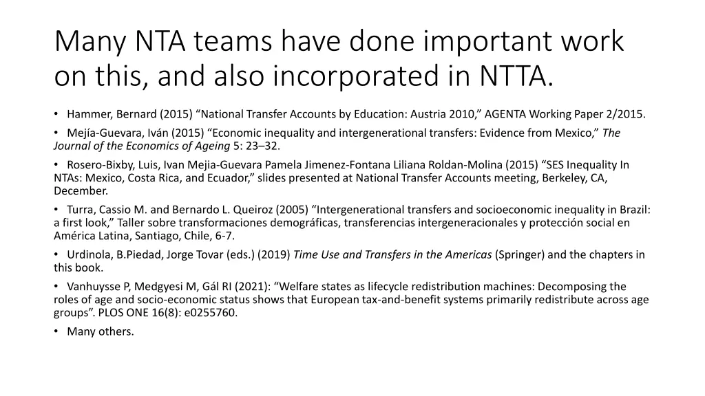 many nta teams have done important work on this