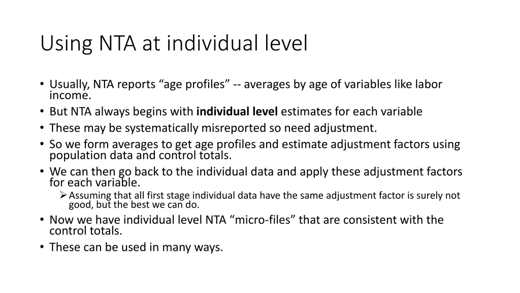 using nta at individual level