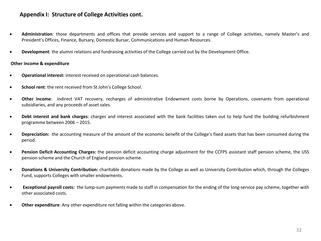 appendix i structure of college activities cont 1