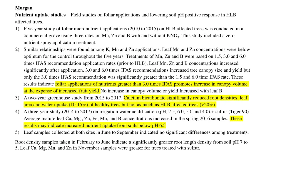 morgan nutrient uptake studies field studies