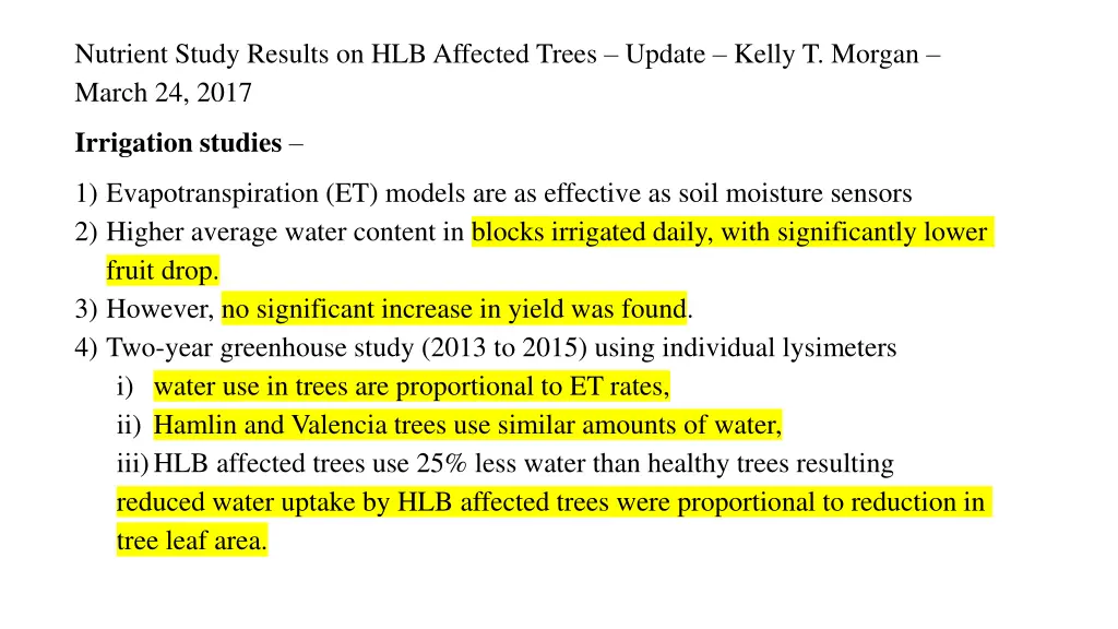 nutrient study results on hlb affected trees