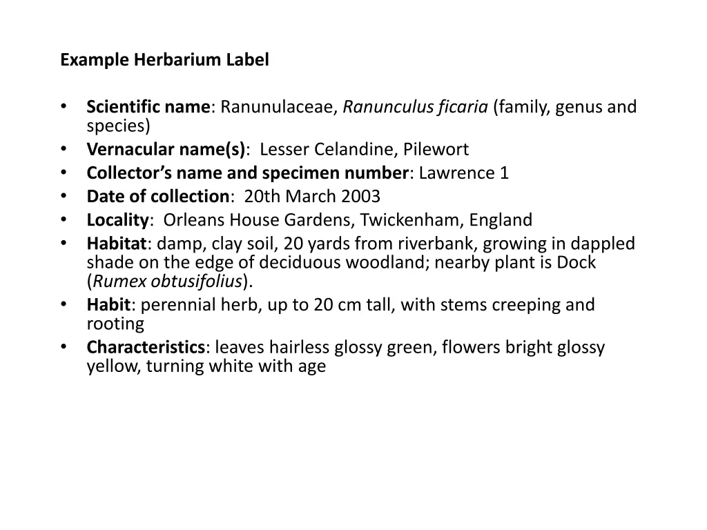 example herbarium label